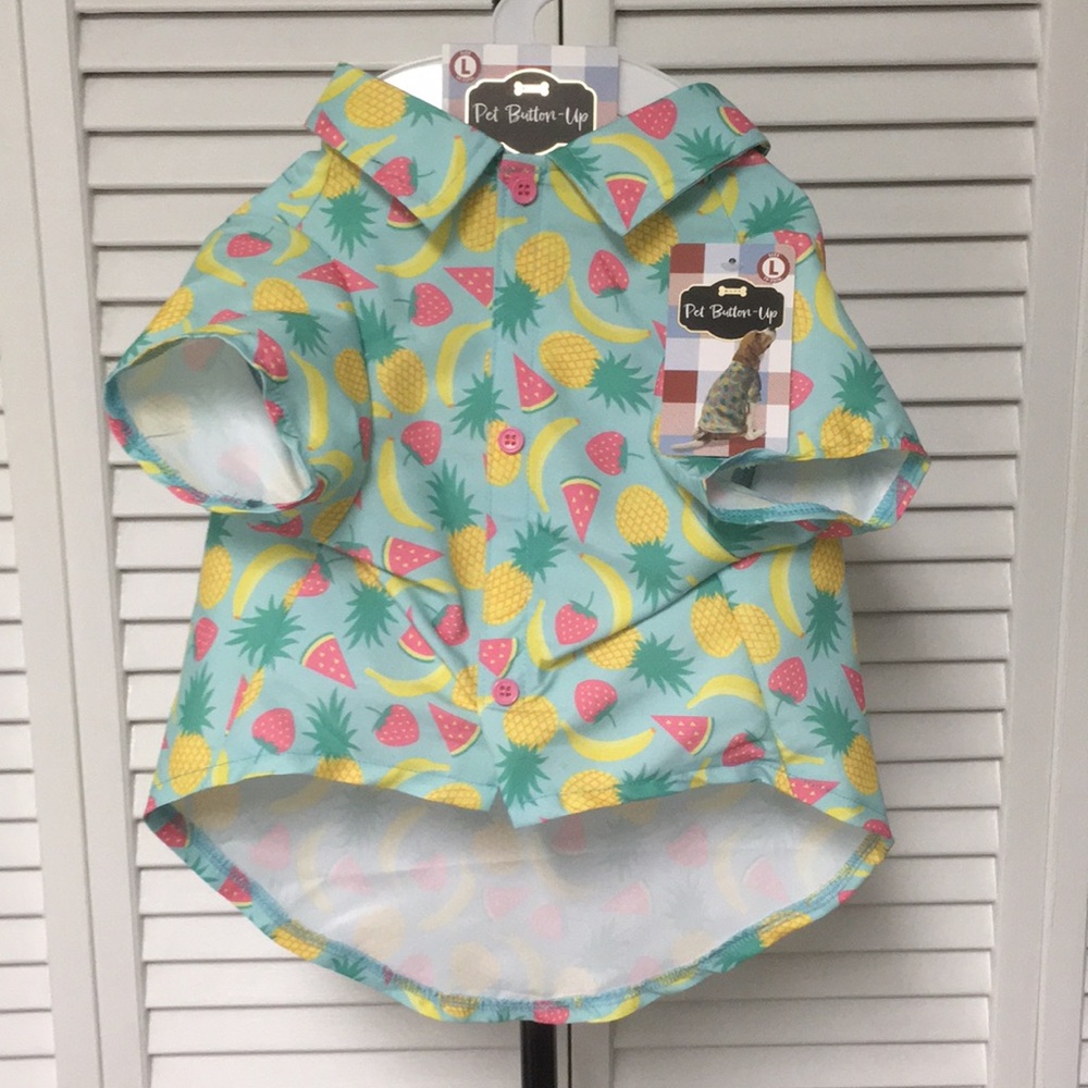Woof, Pet Button-Up, Hawaiian/Tropical Fruit Print (Large)